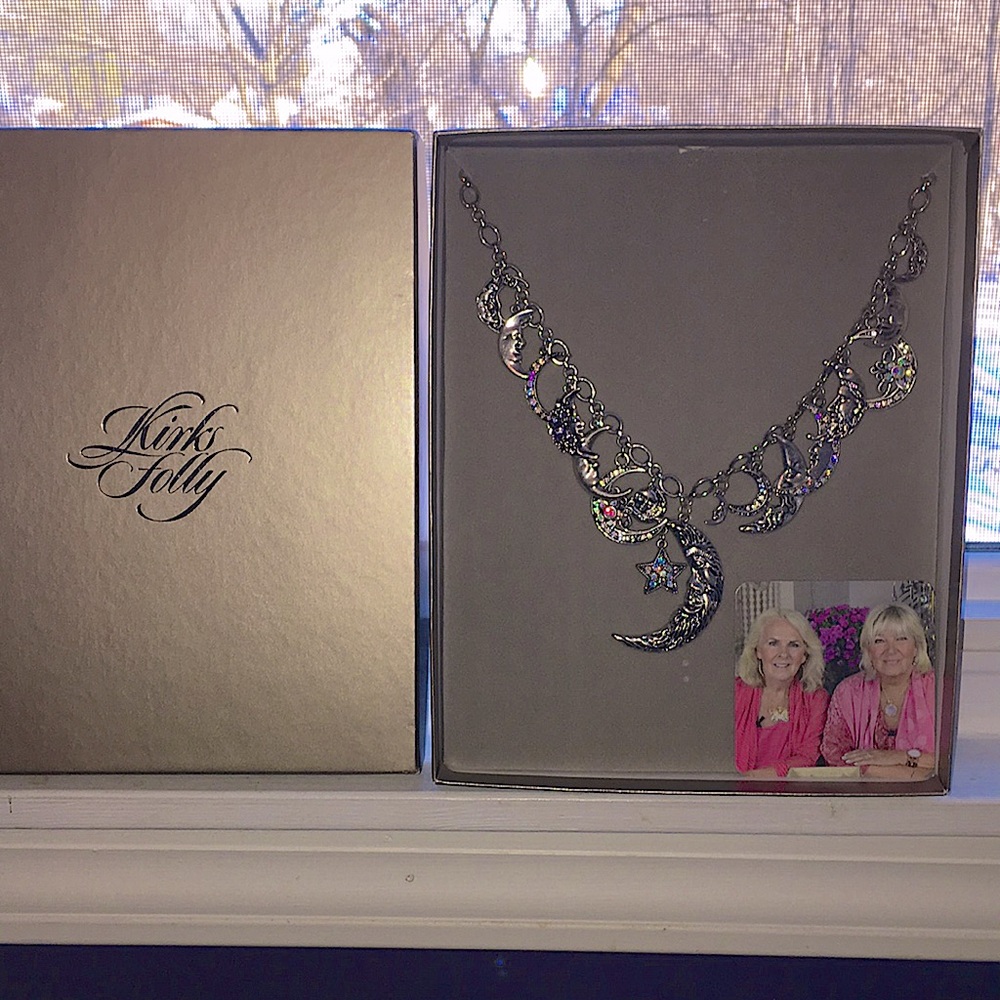 NIB Kirks Folly Moon Shadow Charm Necklace Silvertone